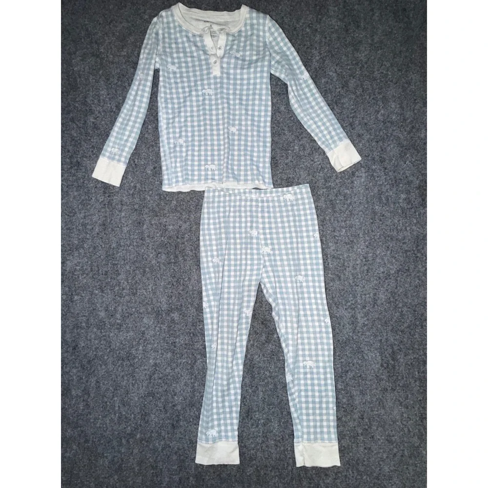 Roller Rabbit Kids Blue Gingham Hathi Elephant Pima Cotton Pajama Set 6 AS IS